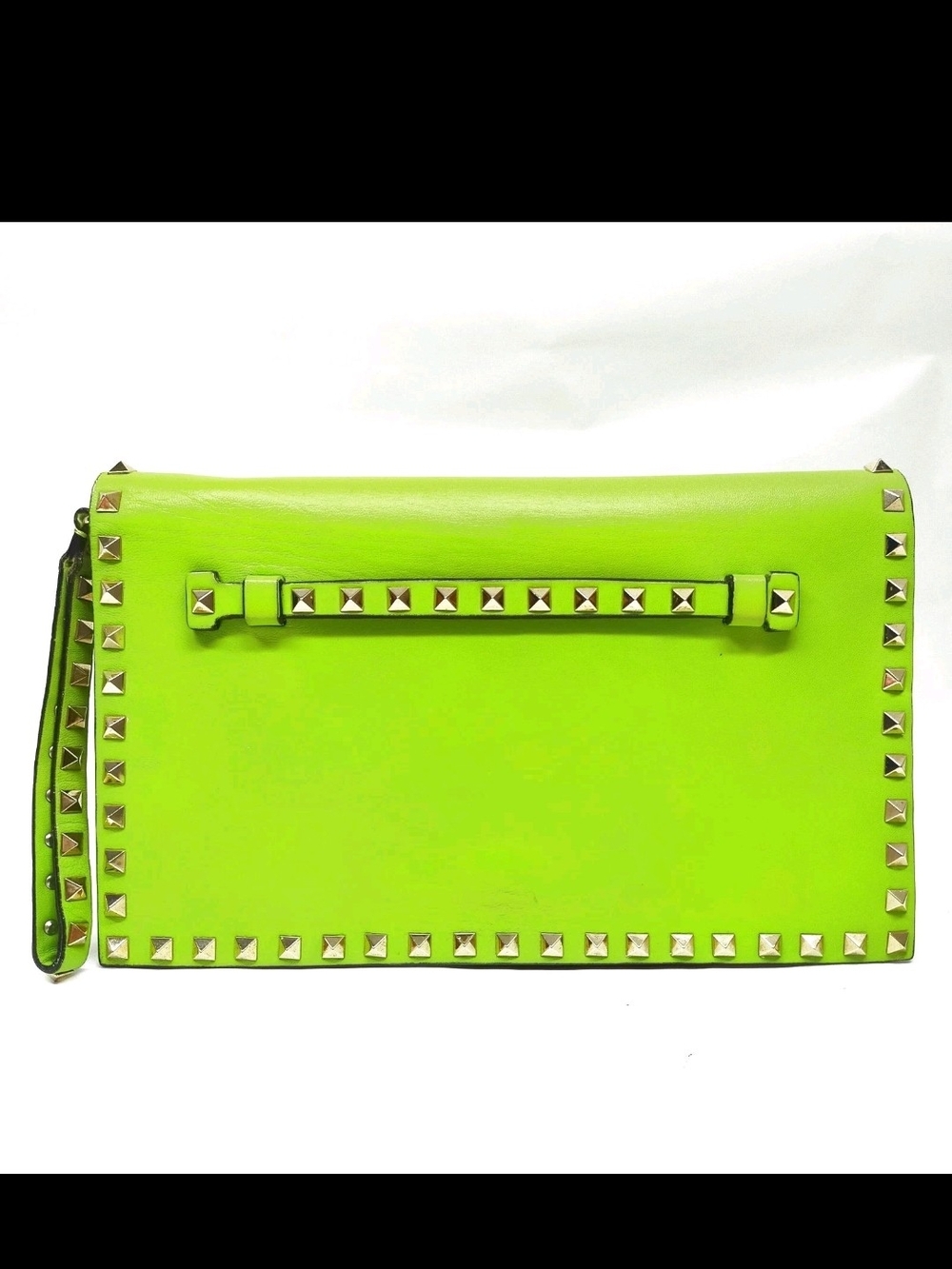 Valentino Studded Neon Green Leather Wristlet Clutch